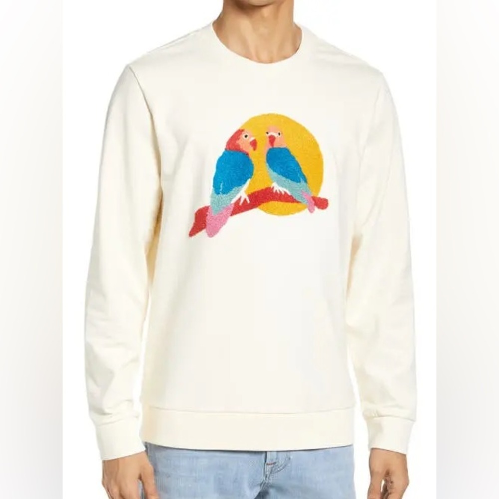 Bonobos Cream Sweatshirt with Colorful‎ Bird Print